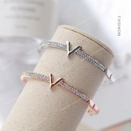 Luxury Letter Crystal Bracelet Bangles Women Fashion V Rhinestone Arm Cuff Bracelets Gold Silver Colour Geometric Zircon Bracelet Fashion JewelryBangles bracelet