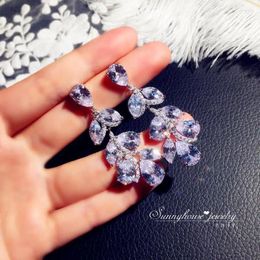Dangle Earrings 925 Silver Cubic Zirconia Crystal Wedding Water Drop Zircon Women Jewelry Moissanite