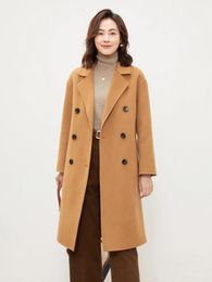 Women's Wool Blends Winter Loose High-end Reversible Cashmere Coat Women's Mid-length Double-breasted Camel Off-season Woollen Trench Coat 231027