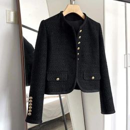 Women's Jackets Spring Autumn Korean Y2k Chic Female Tweed Basic Jacket Coat Women Coats O Neck Long Sleeve Woollen Short Outerwear