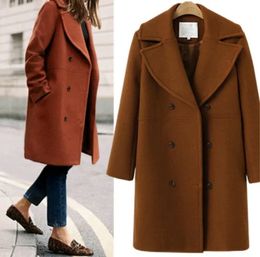 Women's Wool Blends Blend High Quality Double Breasted Trench Coat Harajuku Pocket Trendy Warm Loose Overcoat Outwear Jacket Windbreaker 231027