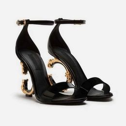 Top Luxury Keira Sandals Shoes Women Polished Calfskin Baroquel Pop Heel Gold-plated Carbon Lady Sandalias Dress Bridal Wedding EU35-43 Original Box