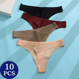 Kvinnors trosor 10 PCSSet Thongs Sexiga sömlösa kvinnliga underkläder plus storlek SXXXL LINGERIE SOILD GString Thong 10pcs 231027