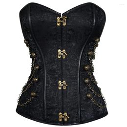 Bustiers & Corsets Women's Spiral Steel Boned Steampunk Gothic Bustier Corset With Chains Plus Size Faux Leather Overbust Heavy Top