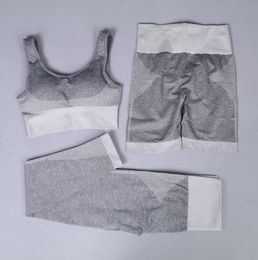 GXQIL 3 Piece Gym Woman Sportswear Seamless Fitness Suit 2020 Yoga Set Women Jogging Femme Sports Bra Shorts Leggings Kit Gray3672660