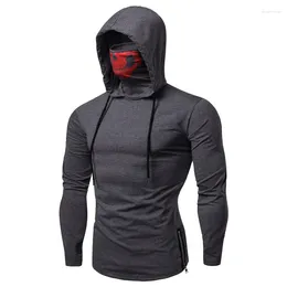 Men's Hoodies Oldyanup Men Hoodie Solid Colour With Skull Print Mask Sport Fitness Sweatshirt Spring Autumn Thin Long-sleeved Hooded Sweater