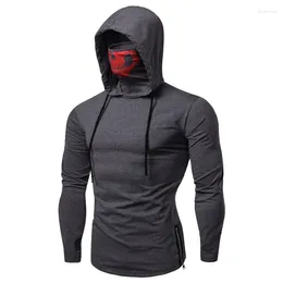 Men's Hoodies Oldyanup Men Hoodie Solid Color With Skull Print Mask Sport Fitness Sweatshirt Spring Autumn Thin Long-sleeved Hooded Sweater