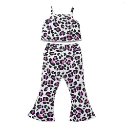 Clothing Sets 3-8 Years Summer Kid Camisole Flared Pants Leopard Print Tight High Waist Version Casual Style Comfortable Lovely