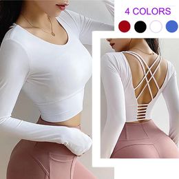Active Shirts Long-sleeved Women Yoga Clothes With Chest Pads Quick-drying Tight Fitness Spring & Summer Indoor Gym Sports Workout Tops
