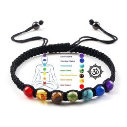 Handmade 7 Chakra Beads Bracelet 6mm Natural Stone String Braided Yoga Reiki Healing Balance Bracelets Bangles Meditation Gift Fashion JewelryBracelets chakras