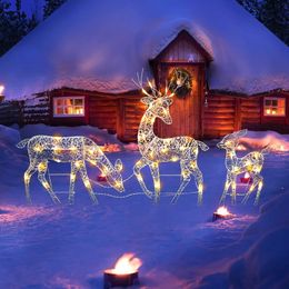 Other Event Party Supplies 3Pc Lighted Deer Reindeer Family Lighted Deer Christmas Decor With Led Lights Light Up Bucks Doe And Fawn Indoor Or Outdoor Yard 231027