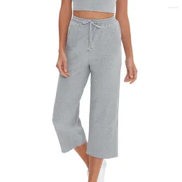 Women's Pants Knitted 94% Cotton Casual Loose Elastic High Waist Wide Leg Trousers With Pockets Sweatpants Pantalones De Mujer