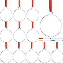 DHL 3Inch Transparent Clear Circle Christmas Hangtag DIY Blank Round Acrylic Xmas Tree Ornaments Pendants FY3471