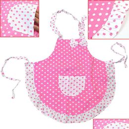 Aprons Fashion Cute Kids Children Kitchen Polka Dot Bow Baking Painting Apron Baby Art Cooking Craft Bib Drop Delivery Home Garden Te Dhhnf