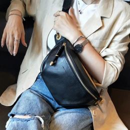 Genuine Cow Leather fanny pack for women waist bag waterproof belt bag purse fashion money belt ladies shoulder bag chain female259D