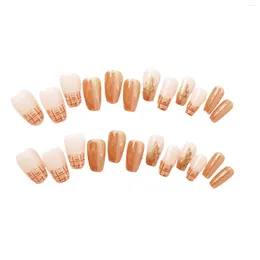 False Nails Girls Glossy Orange Nail Gradient Color Gold Glitters Resin Artificial For Women And Girl Party Activity