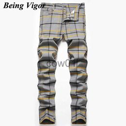 Men's Pants Being Vigour Street Stretchy Skinny Mens Chino Pants Inch Size Straight Plaid Business Casual Pants Slim Fit Leisure Trousers J231028