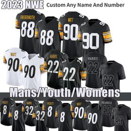 George Pickens 8 Kenny Pickett TJ Watt Camisa de futebol 24 Joey Porter Jr Franco Najee Harris Troy Polamalu Minkah Fitzpatrick Pat Freiermuth Cameron Heyward Bettis