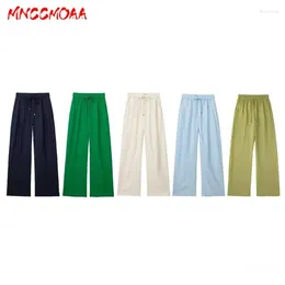 Women's Pants MNCCMOAA 2024 Summer Women Fashion High Waist Wide Leg Female Solid Colour Casual Loose Simplicity Linen Trousers