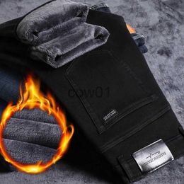 Men's Pants 2023 Winter Men Black Blue Straight Stretch Denim Thick Velvet Pants Warm Jeans Casual Fleece Line Trousers Male Plus Size J231028