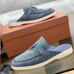 Summer Loafers Walk Slippers Men Mules Open Style Half Suede Backless Flat Casual Shoes LP 37