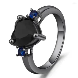 Cluster Rings Fashion Heart Shaped Black Crystal Ring Personality Simple Ladies Romantic Gift