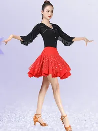 Stage Wear Rhinestones Ballroom Standard Skirts Women Korean Style Clothes Modern Dance Suit Latin Mesh Patchwork Ruffle Waltz Tops 6XL