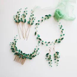Hair Clips Green Colour Crystal Jewellery Accessories Tiara Pins Women Headbands Handmade Ornament
