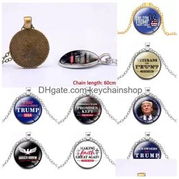 Ups 75Pcs/ Donald Trump Necklace Us President Election Accesseries Stainless Steel Tag Ill Be Back Keyring Keychain Flag Eagle Maga Sl Dh6Mp