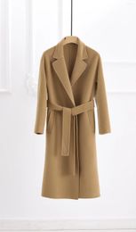 Women's Jackets Autumn And Winter Hand-stitched Double-sided Cashmere Coats With Long Lapels Stickers Designed In Khaki