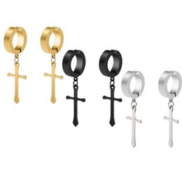 Dangle Chandelier Women Mens Stainless Steel Earrings Black/Sier Colour Cross Gothic Punk Rock Style Pendientes Mujer Drop Delivery Jew Dhmkv