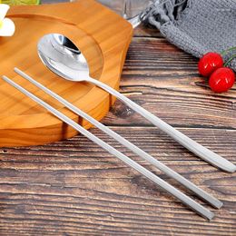Наборы столовой посуды, корейские палочки для еды из нержавеющей стали, ложка, бытовой нескользящий плоский однотонный набор