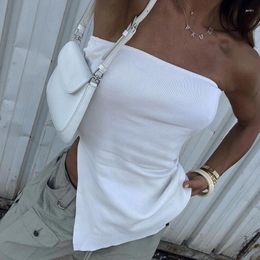 Women's Tanks Chic Women Vintage Off Shoulder Backless Crop Top Vest Korean Fashion Strapless Tube Tops Split Hem Slim Fit Camis Streetwear