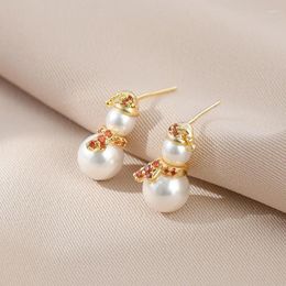 Stud Earrings Fashion Snowman Design Imitation Pearl Crystal Women Exquisite Statement Jewellery Accessories Gift