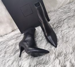 Elegant Symbols Winter Opyum Leather Ankle Boots Pointed Toe Black Beige Calf Leather Booties Lady High Heel Party Dress Boot EU35-43 With Box
