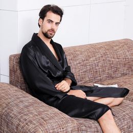 Men's Sleepwear Men's Spring Summer Male Silk Satin Robe Long Sleeve Solid Men Loose Casual Bathrobe Nightwear Plus Size 7XL