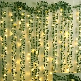 Faux Floral Greenery 2. Artificial Plant Fake Per Green Leaf Ivy Vine 2M Led String Lights For Home Wedding Party Wall Ha Homefavor Dh5Em