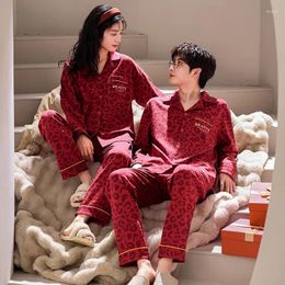 Men's Sleepwear High Quality Cotton Couples Nightwear Korean Fashion Cardigan Pajamas Set Women And Men Matching Homewear Loungewear