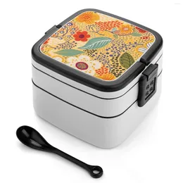 Dinnerware Bento Box Leakproof Container For Kids Floral Flower Surface Pattern Navy Blue Yellow