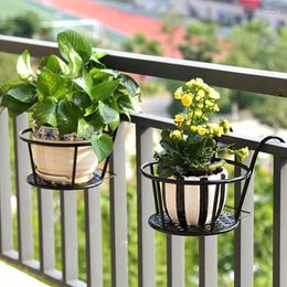 Garden Supplies Indoor Outdoor Balcony Railing Durable Home Office With Double Hooks Practical Flower Rack Iron Structure Hanging Type Anti