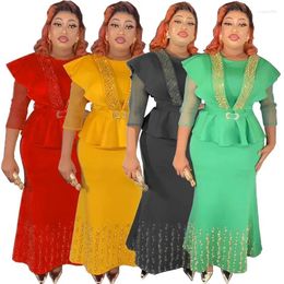 Ethnic Clothing African Clothes Wedding Party For Women 2 Piece 3/4 Sleeve O-neck Yellow Black Top Skirt Matching Sets