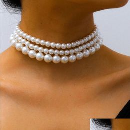 Beaded Necklaces Vintage Imitation Pearl Choker Chain Goth Collar For Women Fashion Charm Party Jewellery Gift Accessories Bijoux Drop D Dhlui
