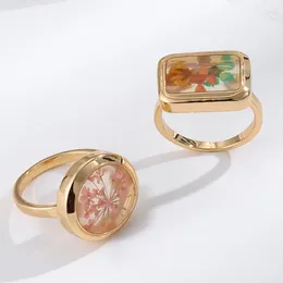 Cluster Rings DIY Resin Dried Flowers Ring Transparent Geometric Party Jewellery Cute For Women Romantic Gifts