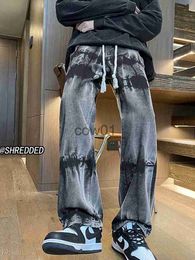 Men's Pants American hiphop plush jeans for men in autumn and winter straight tube loose trousers Trendy Brand Ruffian Shuai High Street J231028