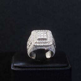 Customized Men's Ring Factory Price Moissanite Jewelry S925 Silver Iced Out Princess Diamond Cuban Rings