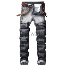 Men's Pants 2020 High Quality Men Casual Jeans Coated Slim Straight Pleated Biker Jeans Pants Male Denim Casual Pants Plus Size 42 J231028