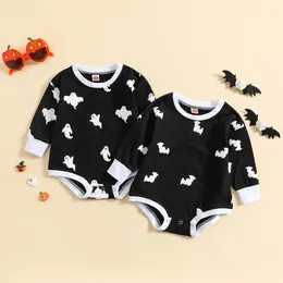 Rompers Halloween Infant Baby Romper Lovely Cartoon Ghost Bat Print Long Sleeves Round Neck Jumpsuit For Toddle Boys Girls