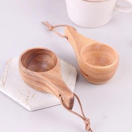 Spoons Finland Tea Cup Rubber Wood Small Wooden Mug Single Hole Water Coffee Cups Household Kitchen Supplies