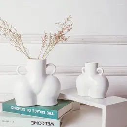 Vases Nordic Ceramic Simulation Body Art Dried Flower Vase Creative Office Desktop Plant Arrangement Home Decoration Ornaments