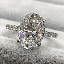 Stunning Promise ring 925 Sterling silver 3ct Oval Diamond Cz Engagement wedding band rings for women Bridal Finger Jewelry269G